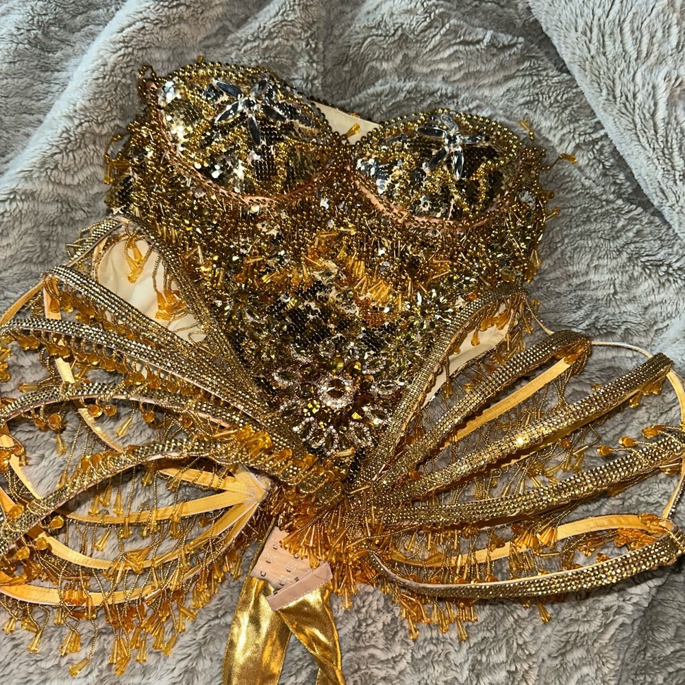 Gold Strapless Beaded Dress